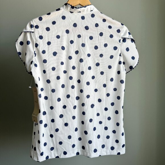 New Vintage Blouse White/Navy Polka Dots S/M - Picture 5 of 16